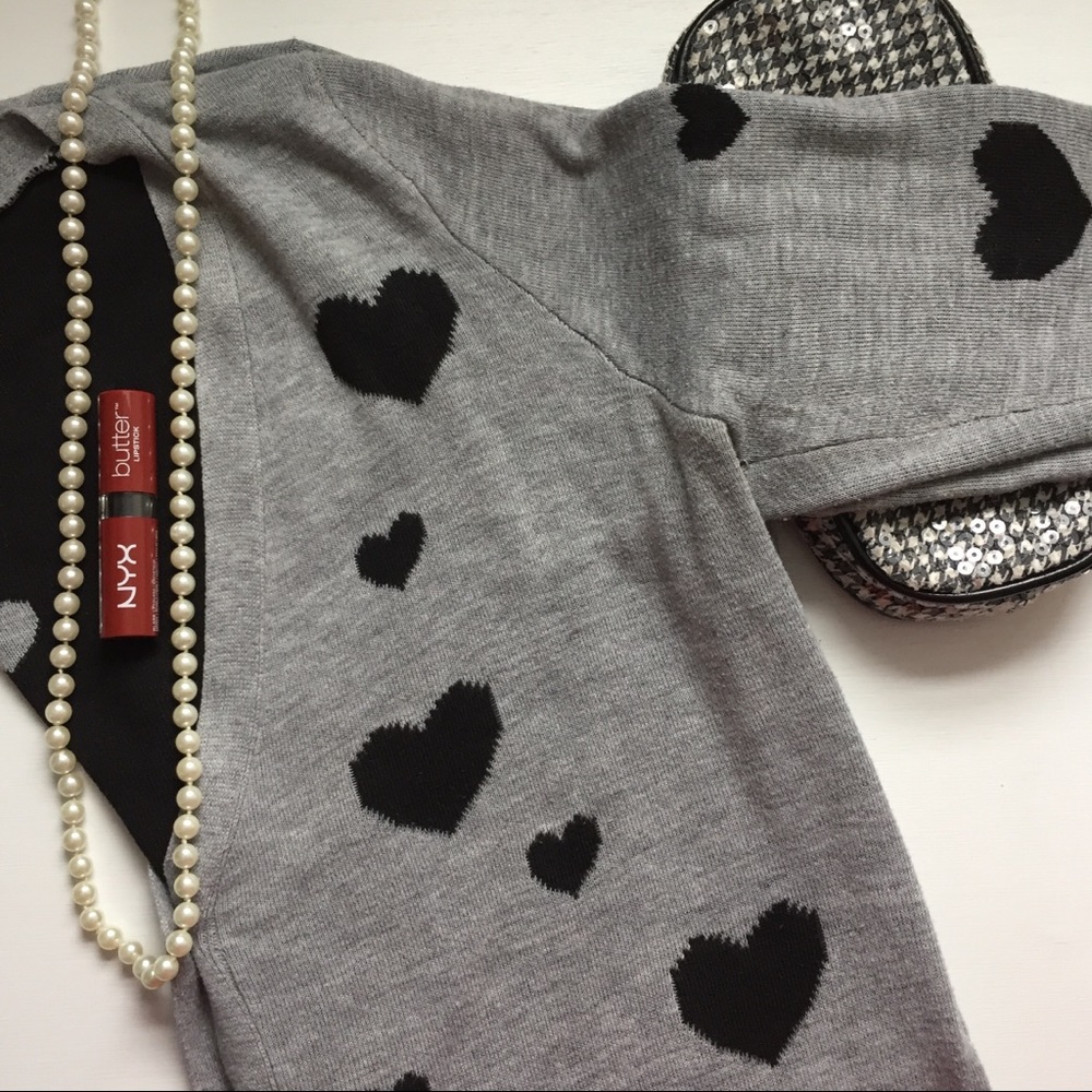 POL Heart Motif Black & Gray Cardigan